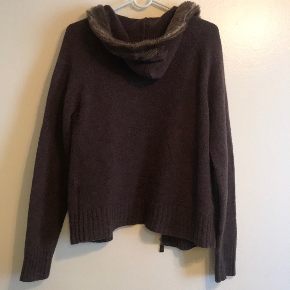 GUC GAP brown 100% lambswool sweater jacket w/hood - Picture 2 of 4